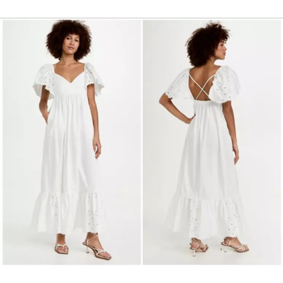 En Saison Barnette Maxi Dress Eyelet Lace Flutter Sundress Cottage Boho White S - Picture 2 of 16